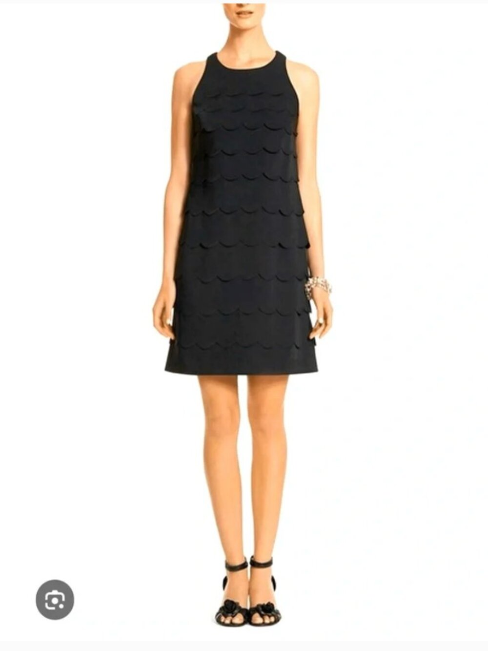 White House Black Market - Black Scalloped Tiered Layered Dress Medium